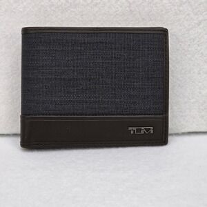 TUMI Mens Bifold Wallet Gray Brown Leather Ballistic Coin Pocket